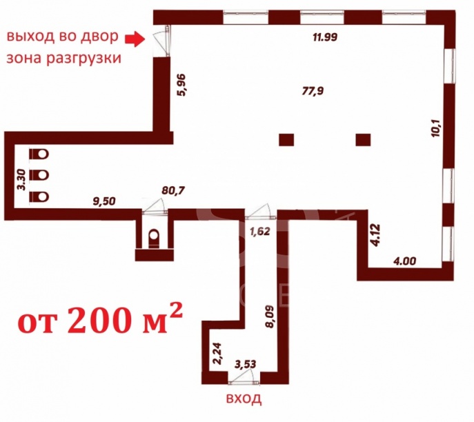 Аренда помещения свободного назначения, площадь 200 кв.м., 1 этаж, Садовая-Самотёчная ул, 13стр1, район Тверской