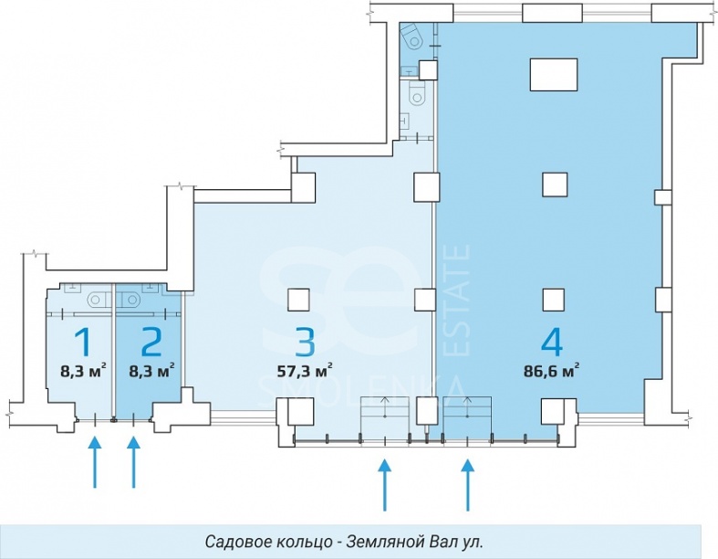 Продажа торговой площади, площадь 57.3 кв.м., 1 этаж, Земляной Вал ул, 14-16 стр. 1, район Басманный