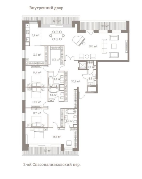 Продажа квартиры, площадь 225.7 кв.м., 7 этаж, ЖК Полянка / 44, 2-й Спасоналивковский пер, 4