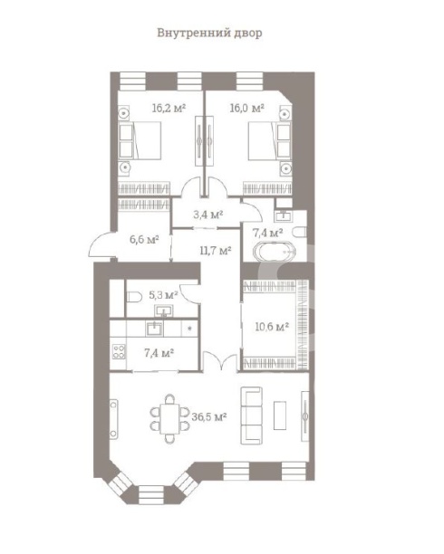 Продажа квартиры, площадь 121.1 кв.м., 5 этаж, ЖК Полянка / 44, Большая Полянка ул, 44/2