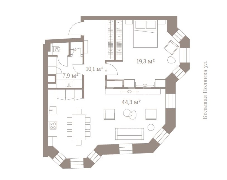 Продажа квартиры, площадь 81.6 кв.м., 5 этаж, ЖК Полянка / 44, Большая Полянка ул, 44/2